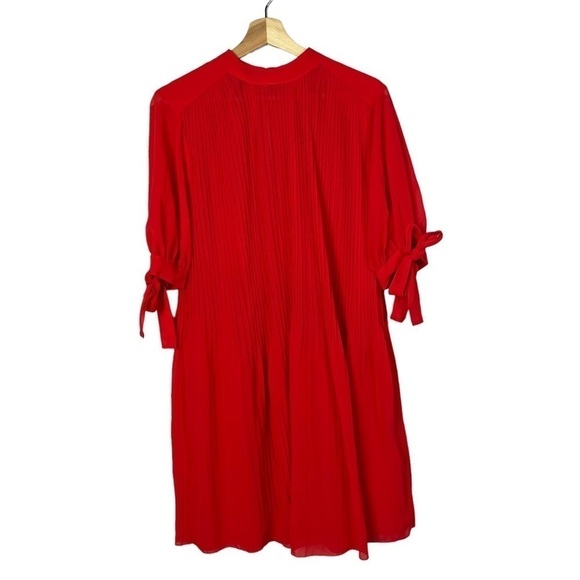 ASOS Tall Red Pleated Trapeze Tie Sleeve Mini Dress 2 - Picture 1 of 5